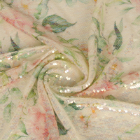 Tissu en maille extensible à paillettes brodé de fleurs imprimées numériquement de 5 mm pour robes de mariée et textiles de maison, vente en gros, personnalisation OEM