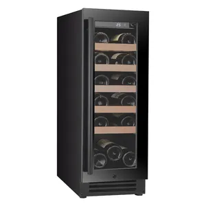 12 Zoll breiter 18-Flaschen-Ein-Zonen-Weinkühler mit reversibler Tür und LED-Beleuchtung Kompressor Kühlschrank Schwarzes Gehäuse