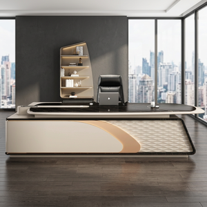 Modern Contemporary Executive Office Computer <b>Table</b> L-Shaped Anti-Scratch Ergonomic Edge Modular MDF Material File Drawer - Product Image 3