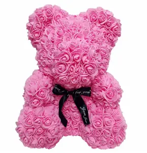 Hadiah Hari Valentine Bunga Buatan, Beruang Tunggal Dibuat dari Mawar dengan Kotak Hadiah Pvc