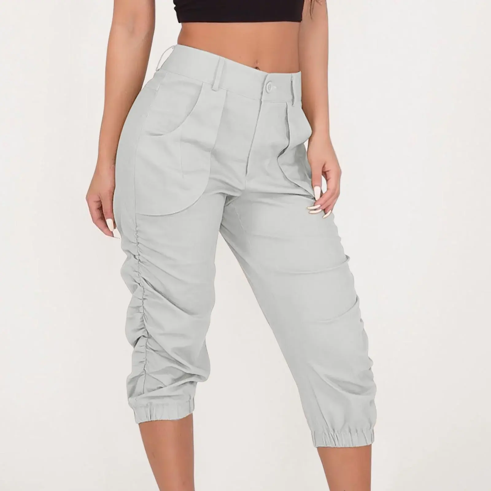 Light Grey Capri Trousers Cropped Tapered Pants