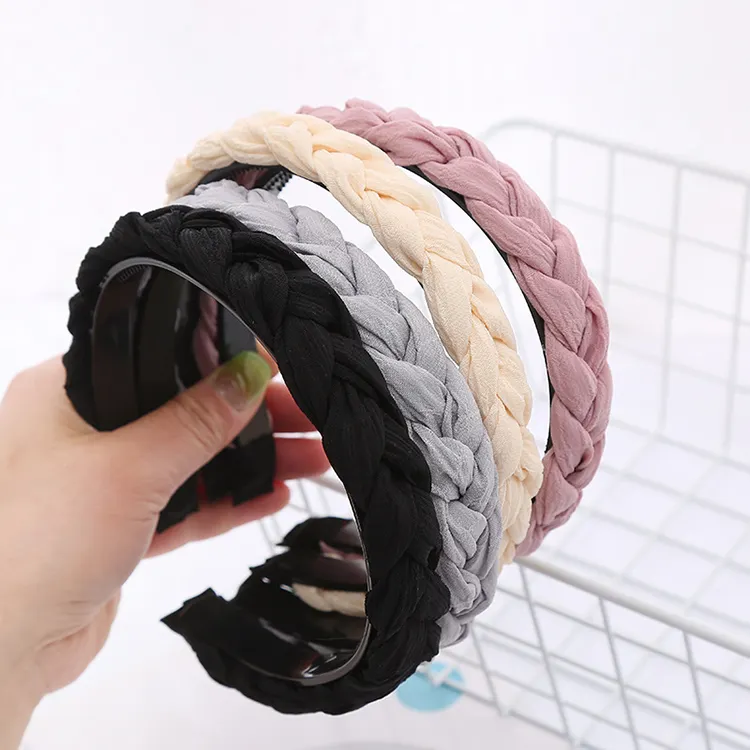 Free Sample New Fashion Solid Colors Braided Trendy Twists Headband Vintage Hair Hoop Girls Hair Accessories For Women