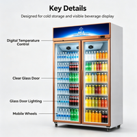 Réfrigérateur commercial à double porte vitrée pour boissons avec éclairage LED et étagères réglables pour restaurant et supermarché