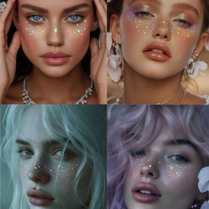 1/6 Feuilles de Tatouages Temporaires Autocollants Holographiques Scintillants et Imperméables pour Visage et Corps, Motifs Sexy avec Cœur et Étoile - Product Image 3