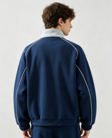 Nouvelle Collection 2027 – Blouson de Sport Rétro Homme Vintage à Col Montant Contrastant, Manches Raglan, Détails Piping, Fermeture Éclair Intégrale