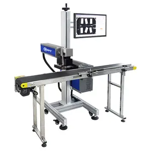 Высокоскоростная линия производства волоконный лазер 30 Вт 60 Вт Летающий принтер с конвейерной лентой поворотный стол