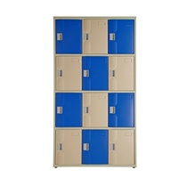 Casier de voyage pour parc à thème en acier plastique rayé coloré, grande capacité, avec serrure électronique, 15 compartiments, 5 niveaux et fermeture automatique des portes