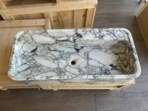 Lavabo de Mármol Calacatta Verde Hecho a Mano de Una Pieza para Baño, Encimera Personalizada, Duradero, Pulido/Acristalado - Product Image 3
