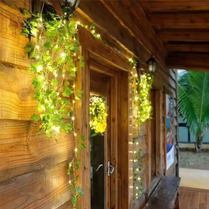 Guirnalda de Luces LED Solares IP65 para Jardín, Guirnalda de Hojas Verdes Artificiales de Cobre, Guirnalda Colgante para Interiores y Exteriores, Fiestas de Navidad - Product Image 3