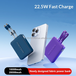 Nouvelle batterie externe en tissu premium 20000mAh 22.5W PD à charge rapide, chargeur portable avec câbles de charge doubles intégrés et écran numérique LED - Product Image 6