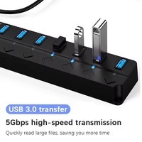 Hub USB 3.0 de 7 Puertos con Divisor de Uno a Siete, Dispositivo de Expansión de Alta Velocidad para Computadora Portátil, Adaptador de Corriente CC, Material ABS, en Stock