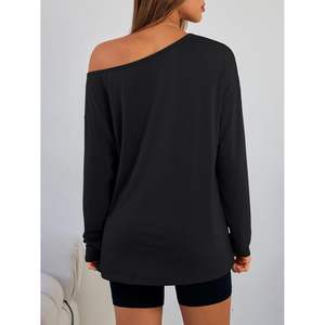 2025 camisetas de gran tamaño de moda para mujer, camisetas con hombros descubiertos para mujer Queen con camisetas casuales básicas de manga larga en Tallas grandes - Product Image 4
