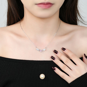 S925 Sterling Silver <b>Angel</b> <b>Wing</b> Pink Heart Zircon Necklace Light Luxury Goddess Style Versatile Clavicle Silver <b>Jewelry</b> For Wome - Product Image 3