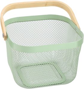 Organisateur de <span class=keywords><strong>cuisine</strong></span> multicolore <span class=keywords><strong>Rangement</strong></span> suspendu pour les fruits et légumes en acier maillé Poignée en bois et bambou Récipient de stockage des aliments - Product Image 5