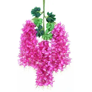 Artificial lilac silk flower four-fork wall hanging flower for wedding hanging decoration vine Garland Room Decor