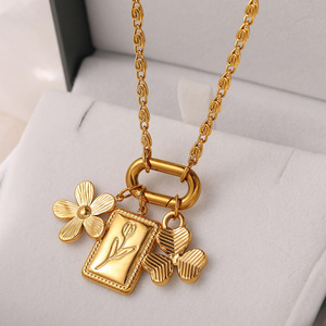 Jardín Dorado |   Colgante de Acero Inoxidable Chapado en Oro PVD de 18K con Dijes de Hojas y Flores para la Creación de Joyas |   Resistente al deslustre e impermeable - Product Image 3