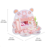IIECREATE Jouet en bois fait main, petit ours, puzzle 3D, maison de poupée, mini kit miniature DIY pour filles P-1001