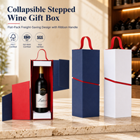 Boîte cadeau à vin pliable personnalisée, boîte à plat en carton couché avec poignée en ruban et couvercle à rabat