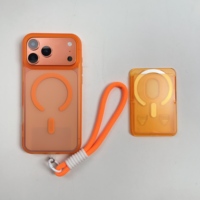 Coque de téléphone magnétique transparente en PC soyeux givré avec support, porte-cartes et lanière pour iPhone 17 Air 16 Pro Max