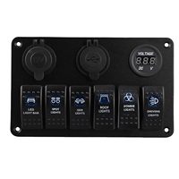 Panneau de commutation à bascule LED 6 voies pour voiture et bateau, prise USB, prise allume-cigare, voltmètre
