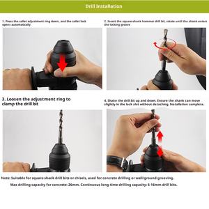 Marteau électrique au lithium WU399 sans balais, 26 mm, marteau lourd, poignée ronde, foret, marteau électrique rechargeable - Product Image 4