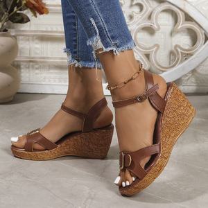 Women New Style Platform Thick-Soled Roman Sandals Summer Wide Strap European and American Wedge Sandals - Product Image 3