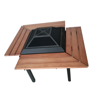 Outdoor 4 SEAT Wood <strong>Table</strong> <strong>Top</strong> Fire Pit <strong>Barbecue</strong> - Product Image 6