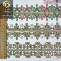 LEIXUSI Dentelle brodée soluble dans l'eau colorée de 6 cm, garniture à sequins pour cheongsam, chaussures, vêtements, accessoires de bricolage