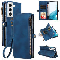 Dompet Kulit PU untuk Ponsel Samsung S22, 9 Slot Kartu + Kantong Koin Ber-resleting, Penyangga, Pemblokir RFID, 360 °   Perlindungan