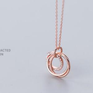 Collier pendentif double cercle en argent sterling 925 plaqué rhodium avec zircon, certifié CMA, tendance, pour femmes et enfants - Product Image 5