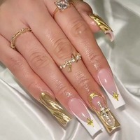 Faux ongles à presser français, longs, motif carré, application sur les doigts, en ABS, avec colle, réutilisables, professionnels et tendance