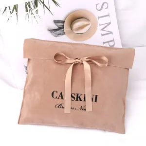 Benutzer definierte Logo gedruckt Samt Umschlag Schmuck Tasche mit Band Luxus Samt Staubbeutel für Handtasche