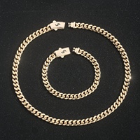 Ensemble collier et bracelet maille cubaine en laiton plaqué or 14 carats, style minimaliste hip-hop, pour hommes et femmes, idéal pour cadeau ou mariage