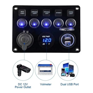 Panel de interruptores basculantes LED universal de 5 posiciones con cargadores USB 3.0, voltímetro digital de 12V/24V y adaptador de corriente para camiones - Product Image 2