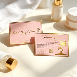 Cartes de remerciement personnalisées avec logo, dorure à chaud, papier rose, pour marque de beauté et soins de la peau, cartes professionnelles de remerciement pour achats - Product Image 1