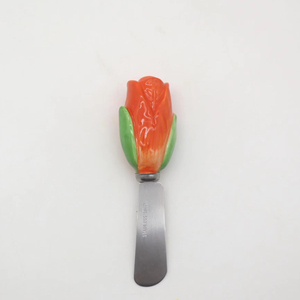 Cuchillo para <span class=keywords><strong>Mantequilla</strong></span> con Mango de Cerámica en Forma de <span class=keywords><strong>Tulipán</strong></span>, Espátula para Queso de Acero Inoxidable con Agarre Floral, Espátula para Mermelada, 5.5 x 1.2 Pulgadas - Product Image 1