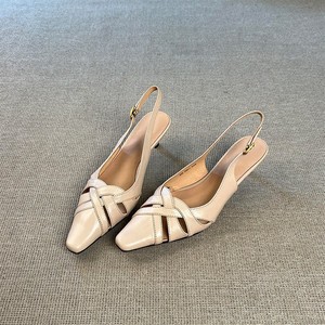 Sandales à talons pointus pour femmes en cuir véritable, talon fin et bas, bride arrière, chaussures élégantes pour le bureau et le travail - Product Image 2