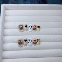 [257] Faux ongles à presser courts, faits main, motif cochonnet rose fleurie de dessin animé, finition effet armure, pour automne-hiver