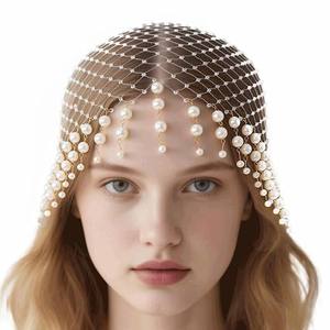 Coiffe de mariée style Flapper en maille avec strass et perles, à pampilles, pour l'Europe et les États-Unis - Product Image 5