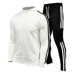 Yüksek kaliteli spor düz eşofman polyester erkek eğitim koşu ceket + pantolon slim fit futbol eşofman takımları