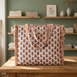 Bolsa de lona acolchada extragrande para fin de semana, bolsa de algodón con estampado de bloques, bolsa para pasar la noche, bolsa de compras, bolsa de viaje, bolsas hechas a mano para mujer - Product Image 3