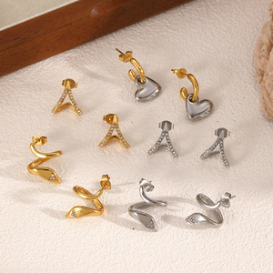 ต่างหูสตั๊ดเหล็กไทเทเนียมประดับเพชรทรงเรขาคณิตสำหรับผู้หญิงสวมใส่ทุกวันสแตนเลสสตีลประดับเพชร TE60463 G - Product Image 1