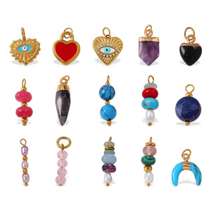 Colgantes de Corazón de Piedra Natural Coloridos DIY con Temática de Playa y Océano, Chapados en Oro de 18K, Aleación de Zinc, Accesorios de Joyería Unisex - Product Image 5