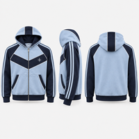 Sweat à capuche personnalisé en coton molletonné avec empiècements contrastants et broderie, fermeture éclair intégrale, pour homme, style streetwear