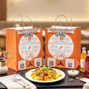 Custom Wholesale Eco-Friendly Biodegradable Disposable Recyclable Kraft Paper Indian Cuisine Restaurant Takeaway Food <b>Bags</b> - Product Image 3