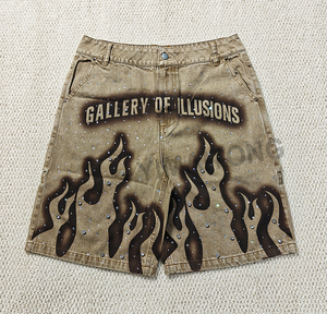 Quần <span class=keywords><strong>short</strong></span> jeans nam dáng rộng, cạp cao, kiểu vintage, màu đá mài, đính đá, phong cách đường phố, mẫu mới <span class=keywords><strong>2025</strong></span> - Product Image 3