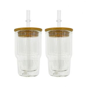 Vaso de chupito transparente de doble pared de 3 oz, mini y bonito, tipo globo de nieve DIY, con tapas de bambú y pajita de PP para sublimación y vinilos UV DTF - Product Image 1