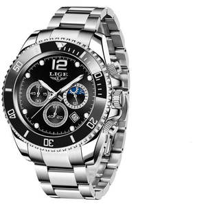 LIGE 8924 Orologi Di Lusso Mens <span class=keywords><strong>Orologio</strong></span> In Acciaio Inox Casuale 24 Ore Moon Phase Uomini Della Vigilanza di Sport Impermeabile Cronografo Al Quarzo <span class=keywords><strong>orologio</strong></span> - Product Image 6