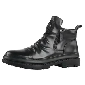 Bottines à plateforme en cuir plissé souple pour hommes, fermeture éclair latérale, deux options de doublure, antidérapantes, style <span class=keywords><strong>Martin</strong></span>, pour une utilisation décontractée toute saison - Product Image 3