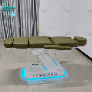 <span class=keywords><strong>Table</strong></span> de massage électrique 3 ou 4 moteurs en cuir vert avec base blanche pour salon de beauté, extension de cils, soins du visage, spa et traitements médicaux - Product Image 2